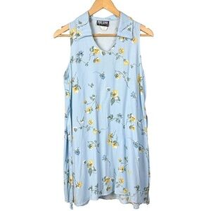 Vintage Prima Donna Blue Floral Sleeveless Collar Mini Dress